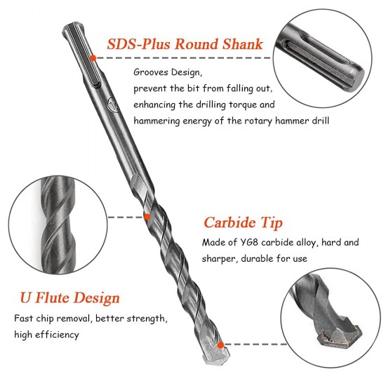 Hammer Drill Bit Set 3 Pcs SDS Plus 6, 8, 10 mm Hammer Drill Bit Set 3 Pcs SDS Plus 6, 8, 10 mm