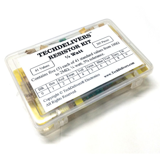 Resistor Assorted Kit BOX - 41 values - 205 pieces 5% 0.25W Resistor Kit Resistor Assorted Kit BOX - 41 values - 205 pieces 5% 0.25W Resistor Kit