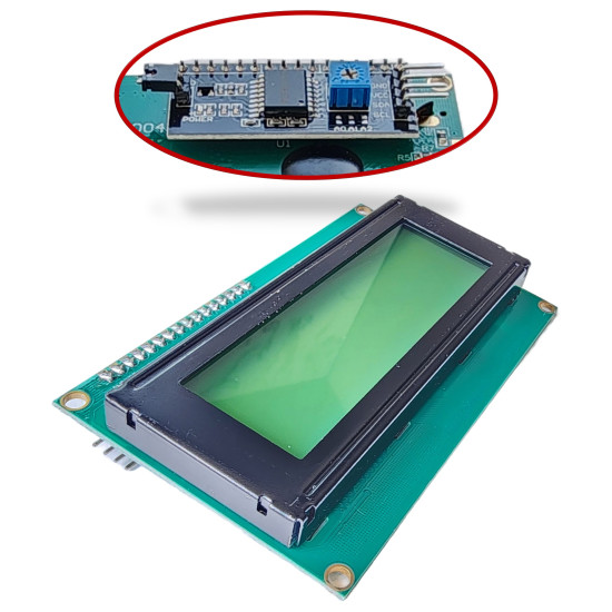 LCD 20×4 Alphanumeric Display with soldered I²C/IIC interface – Green Backlight