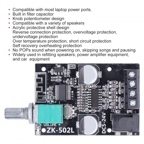 Audio Amplifier ZK-502L 2x50W with Volume Control & Bluetooth 5.0 Audio Amplifier ZK-502L 2x50W with Volume Control & Bluetooth 5.0