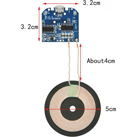 Wireless Charging Transmitter Module with Coil 5V DC Qi Standard Micro USB Input Wireless Charging Transmitter Module with Coil 5V DC Qi Standard Micro USB Input