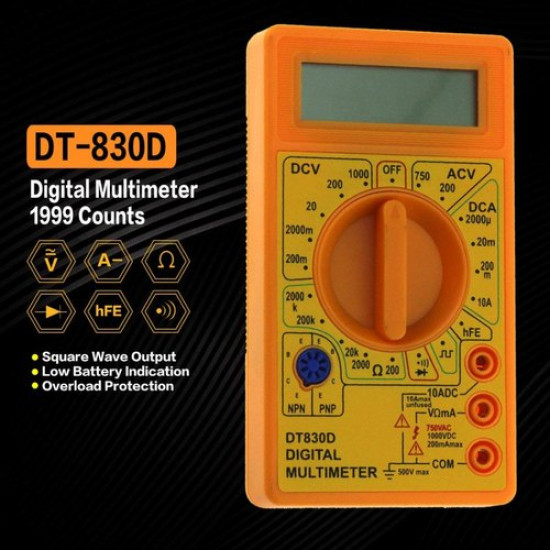 DT-830D Mini Digital Multimeter With Buzzer Overload Protection Safety Voltage Ampere Ohm Tester Probe DC AC LCD