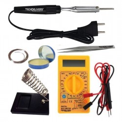 TECHDELIVERS® Solder Iron 10w with Multimeter, Stand, Soldering Wire, Paste, Tweezer 10Watt Bakelite Handle TECHDELIVERS® Solder Iron 10w with Multimeter, Stand, Soldering Wire, Paste, Tweezer 10Watt Bakelite Handle
