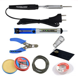 TECHDELIVERS® 10Watt Bakelite Handle Solder Iron Kit with Desolder PUMP, Cutter, Stand, Paste, Wire, Wick TECHDELIVERS® 10Watt Bakelite Handle Solder Iron Kit with Desolder PUMP, Cutter, Stand, Paste, Wire, Wick