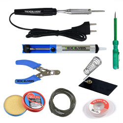 TECHDELIVERS® 10Watt Bakelite Handle Soldering Iron Kit with Desolder PUMP, Cutter, Tester, Stand, Paste, Wire, Wick TECHDELIVERS® 10Watt Bakelite Handle Soldering Iron Kit with Desolder PUMP, Cutter, Tester, Stand, Paste, Wire, Wick