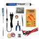 TECHDELIVERS® 15 Watt Solder Iron Kit Set Full Multimeter | Cutter | Stand | Desoldering Pump | Wick | Soldering Wire Reel | Soldering Paste | Tweezer | Tester | Bit