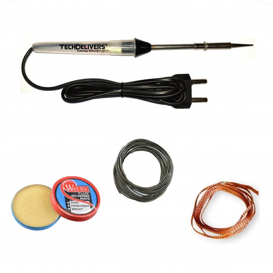 TECHDELIVERS® 15 watt Soldering Iron Kit | Soldering Wire | Soldering Paste | Desolder Wick (Pointed Tip)