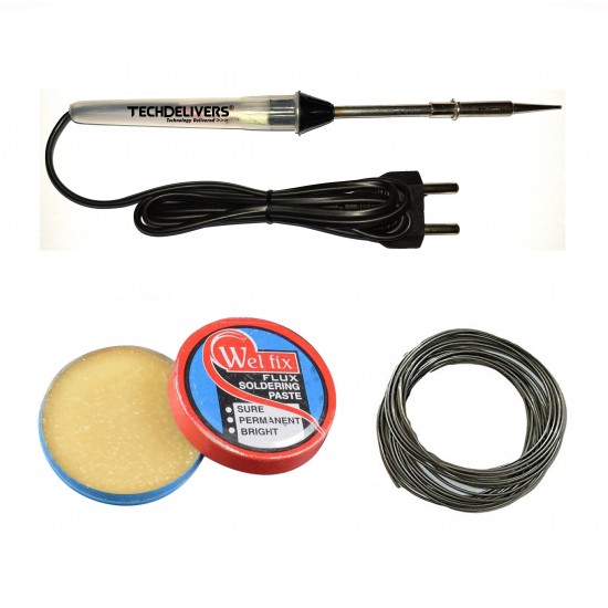 TECHDELIVERS® 15W Soldering Iron Kit 3 in one with Solder Wire and Paste (Pointed Tip)