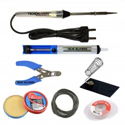 TECHDELIVERS® 15Watt Solder Iron Kit with Desolder PUMP, Cutter, Stand, Paste, Wire, Wick (Pointed Tip) TECHDELIVERS® 15Watt Solder Iron Kit with Desolder PUMP, Cutter, Stand, Paste, Wire, Wick (Pointed Tip)