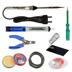 TECHDELIVERS® 15 Watt Soldering Iron Kit with Desolder PUMP, Cutter, Tester, Stand, Paste, Wire, Wick (Pointed Tip) TECHDELIVERS® 15 Watt Soldering Iron Kit with Desolder PUMP, Cutter, Tester, Stand, Paste, Wire, Wick (Pointed Tip)