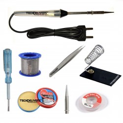 TECHDELIVERS® 8in1 Basic 15W Soldering Iron Kit with 5 Meter Solder Wire, Flux, Stand, Tester, Bit, Tweezer, Wick 15W Simple Pointed Tip TECHDELIVERS® 8in1 Basic 15W Soldering Iron Kit with 5 Meter Solder Wire, Flux, Stand, Tester, Bit, Tweezer, Wick 15W Simple Pointed Tip