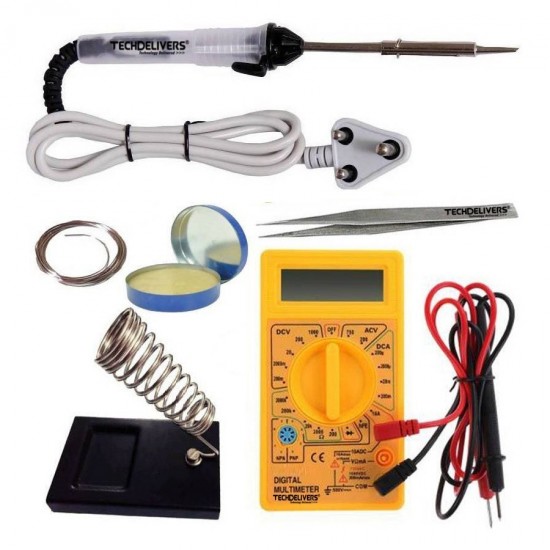 TECHDELIVERS® Multimeter Kit with Solder Iron 25 watt | Stand | Soldering Wire | Paste | Tweezer