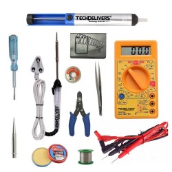 TECHDELIVERS® 11in1 25Watt Solder Iron Kit all in one with Multimeter | Cutter | Stand | Desoldering Pump | Wick | Soldering Wire Reel | Soldering Paste | Tweezer | Tester | Bit TECHDELIVERS® 11in1 25Watt Solder Iron Kit all in one with Multimeter | Cutter | Stand | Desoldering Pump | Wick | Soldering Wire Reel | Soldering Paste | Tweezer | Tester | Bit