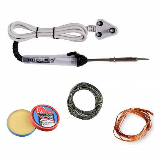 TECHDELIVERS® 25 watt Soldering Iron Kit | Soldering Wire | Soldering Paste | Desolder Wick