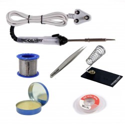 TECHDELIVERS® 6in1 Basic 25W Soldering Iron Kit with 5 Meter Solder Wire, Flux, Stand, Tweezer, Wick 25 W Simple TECHDELIVERS® 6in1 Basic 25W Soldering Iron Kit with 5 Meter Solder Wire, Flux, Stand, Tweezer, Wick 25 W Simple