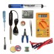 TECHDELIVERS® 35Watt Bakelite Handle Solder Iron Kit Set Full Multimeter, Cutter, Stand, Desoldering Pump, Wick, Soldering Wire Reel, Soldering Paste, Tweezer, Tester, Bit