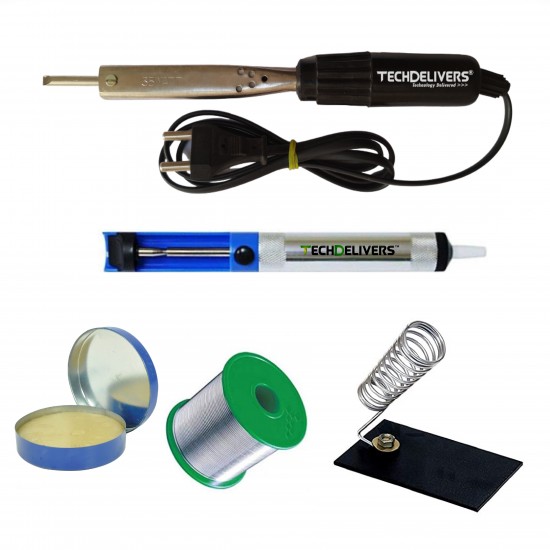 TECHDELIVERS® Solder Iron 35w Kit Bakelite Handle, Desoldering Pump, Soldering Wire Reel, Soldering Paste, Stand