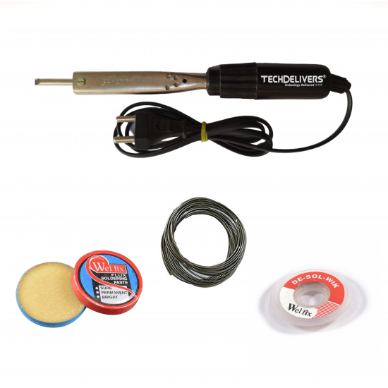 TECHDELIVERS® 35 watt Bakelite Soldering Iron Kit, Soldering Wire, Soldering Paste, Desolder Wick