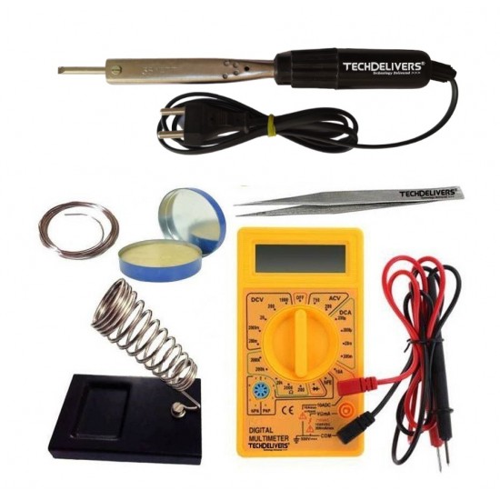 TECHDELIVERS® Solder Iron 35w with Multimeter, Stand, Soldering Wire, Paste, Tweezer 35Watt Bakelite Handle