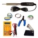 TECHDELIVERS® Multimeter kit with Solder Iron 35Watt Bakelite Handle, Cutter, Stand, Desoldering Wick, Soldering Wire, Paste