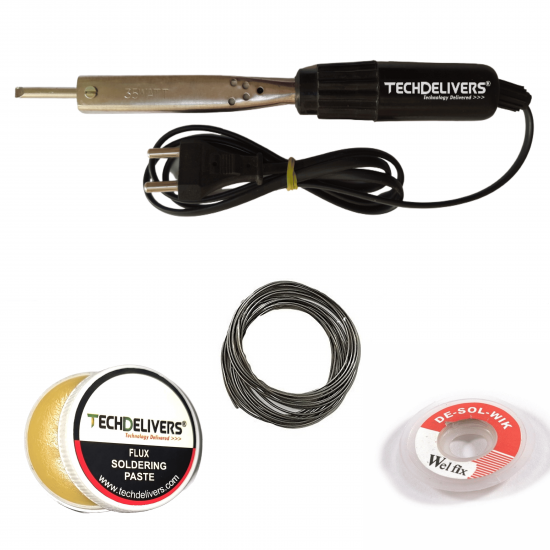 TECHDELIVERS® 35 watt Bakelite Soldering Iron Kit, Soldering Wire, Soldering Paste, Desolder Wick
