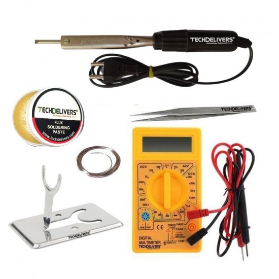 TECHDELIVERS® Solder Iron 35w with Multimeter, Stand, Soldering Wire, Paste, Tweezer 35Watt Bakelite Handle