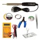 TECHDELIVERS® Multimeter Soldering kit combo 35Watt Bakelite Handle, Cutter, Stand, Desoldering Wick, Soldering Wire, Soldering Paste, Tweezer