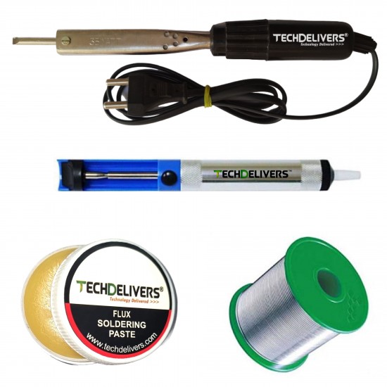 TECHDELIVERS® 35w Bakelite Soldering Iron Kit, Desoldering Pump, Soldering Wire Reel, Soldering Paste