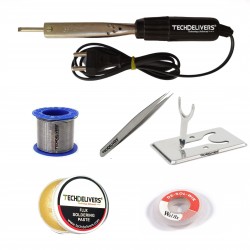TECHDELIVERS® 6in1 Bakelite 35W Soldering Iron Kit with 5 Meter Solder Wire, Flux, Stand, Tweezer, Wick 35 Watt TECHDELIVERS® 6in1 Bakelite 35W Soldering Iron Kit with 5 Meter Solder Wire, Flux, Stand, Tweezer, Wick 35 Watt