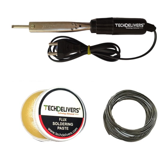 TECHDELIVERS® 35W Bakelite Handle Soldering Iron Kit 3 in one with Solder Wire and Paste