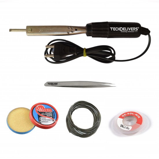 TECHDELIVERS® 35 Watt Bakelite Soldering Iron Kit, Soldering Wire, Soldering Paste, Desolder Wick, Tweezer