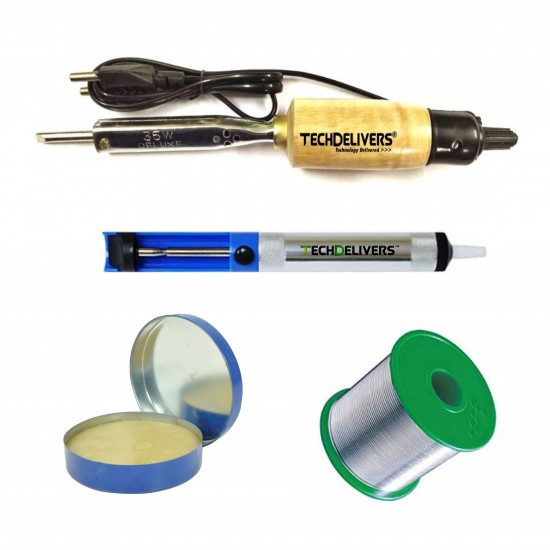 TECHDELIVERS® 35w Soldering Iron Kit, Desoldering Pump, Soldering Wire Reel, Soldering Paste (Pointed Tip)