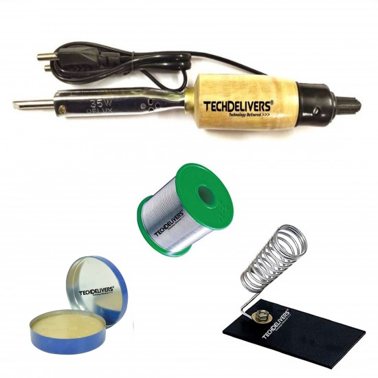 TECHDELIVERS® 35 Watt Soldering Iron Kit, Soldering Wire Reel, Soldering Paste, Stand 35 W Simple