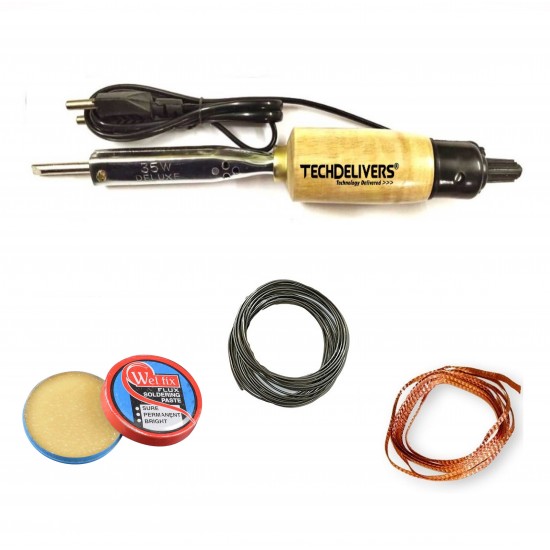 TECHDELIVERS® 35 watt Soldering Iron Kit, Soldering Wire, Soldering Paste, Desolder Wick (Pointed Tip)