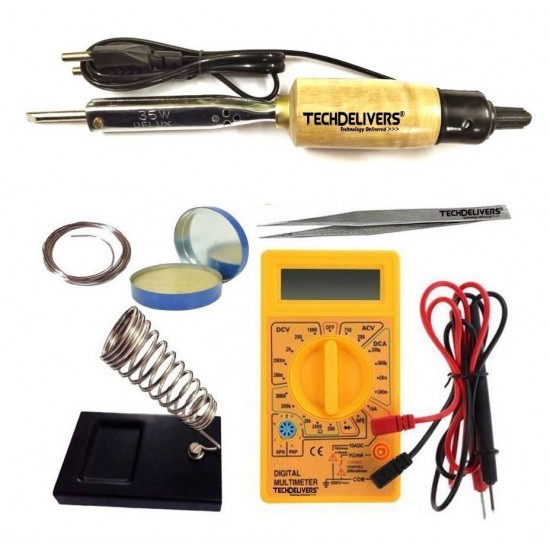 TECHDELIVERS® Solder Iron 35w with Multimeter, Stand, Soldering Wire, Paste, Tweezer 35Watt