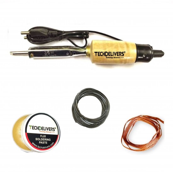 TECHDELIVERS® 35 watt Soldering Iron Kit, Soldering Wire, Soldering Paste, Desolder Wick (Pointed Tip) TECHDELIVERS® 35 watt Soldering Iron Kit, Soldering Wire, Soldering Paste, Desolder Wick (Pointed Tip)