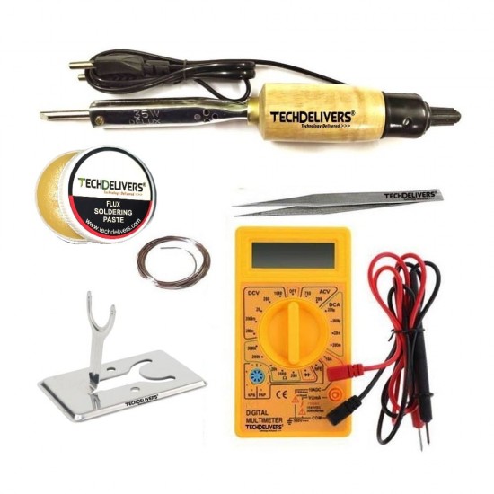 TECHDELIVERS® Solder Iron 35w with Multimeter, Stand, Soldering Wire, Paste, Tweezer 35Watt