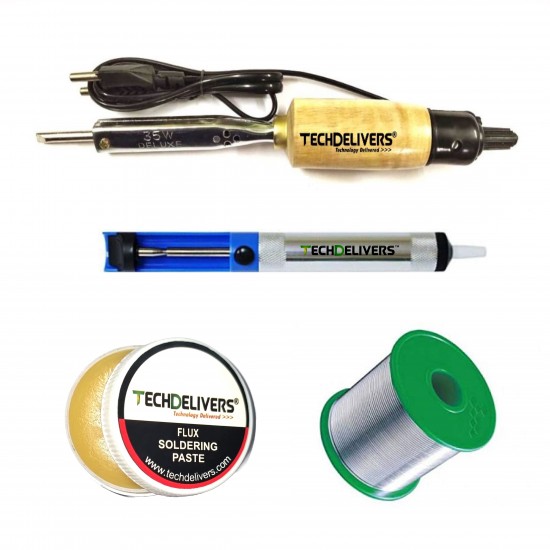 TECHDELIVERS® 35w Soldering Iron Kit, Desoldering Pump, Soldering Wire Reel, Soldering Paste (Pointed Tip) TECHDELIVERS® 35w Soldering Iron Kit, Desoldering Pump, Soldering Wire Reel, Soldering Paste (Pointed Tip)