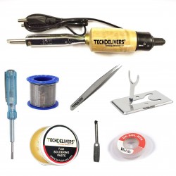 TECHDELIVERS® 8in1 Basic 35W Soldering Iron Kit with 5 Meter Solder Wire, Flux, Stand, Tester, Bit, Tweezer, Wick 35W Simple Flat Tip TECHDELIVERS® 8in1 Basic 35W Soldering Iron Kit with 5 Meter Solder Wire, Flux, Stand, Tester, Bit, Tweezer, Wick 35W Simple Flat Tip