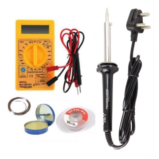 TECHDELIVERS® Soldering Iron Kit set with Multimeter, Soldering Wire, Paste, Desolder Wick, 60 W Solder Iron