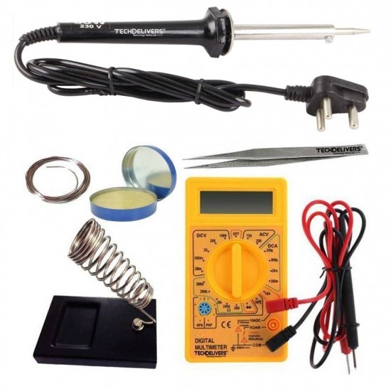 TECHDELIVERS® Solder Iron 60w with Multimeter, Stand, Soldering Wire, Paste, Tweezer 60Watt