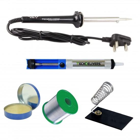 TECHDELIVERS® Solder Iron 60w Kit, Desoldering Pump, Soldering Wire Reel, Soldering Paste, Stand