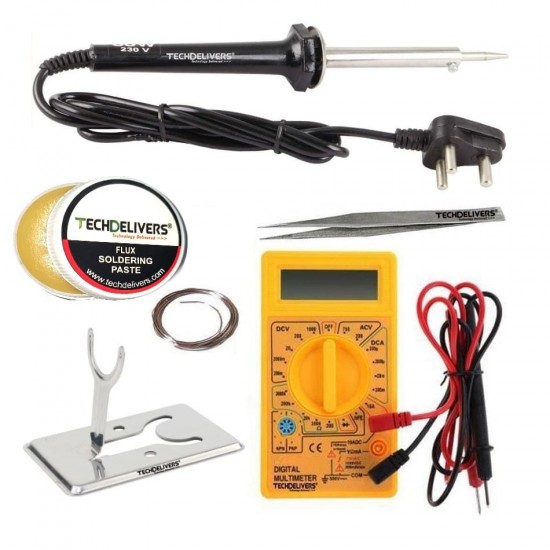 TECHDELIVERS® Solder Iron 60w with Multimeter, Stand, Soldering Wire, Paste, Tweezer 60Watt