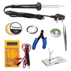 TECHDELIVERS® Multimeter Soldering kit combo, Cutter, Stand, Desoldering Wick, Soldering Wire, Soldering Paste, Tweezer 60Watt TECHDELIVERS® Multimeter Soldering kit combo, Cutter, Stand, Desoldering Wick, Soldering Wire, Soldering Paste, Tweezer 60Watt