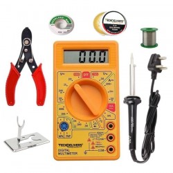 TECHDELIVERS® Digital Multimeter kit with Solder Iron, Cutter, Stand, Desoldering Wick, Soldering Wire Reel, Soldering Paste 60 Watt Iron TECHDELIVERS® Digital Multimeter kit with Solder Iron, Cutter, Stand, Desoldering Wick, Soldering Wire Reel, Soldering Paste 60 Watt Iron
