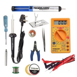 TECHDELIVERS® 60 Watt Solder Iron Kit Set Full Multimeter, Cutter, Stand, Desoldering Pump, Wick, Soldering Wire Reel, Soldering Paste, Tweezer, Tester, Bit TECHDELIVERS® 60 Watt Solder Iron Kit Set Full Multimeter, Cutter, Stand, Desoldering Pump, Wick, Soldering Wire Reel, Soldering Paste, Tweezer, Tester, Bit