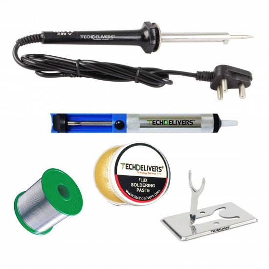 TECHDELIVERS® Solder Iron 60w Kit, Desoldering Pump, Soldering Wire Reel, Soldering Paste, Stand