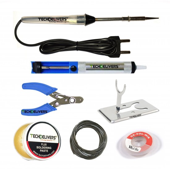TECHDELIVERS® 60Watt Solder Iron Kit with Desolder PUMP, Cutter, Stand, Paste, Wire, Wick