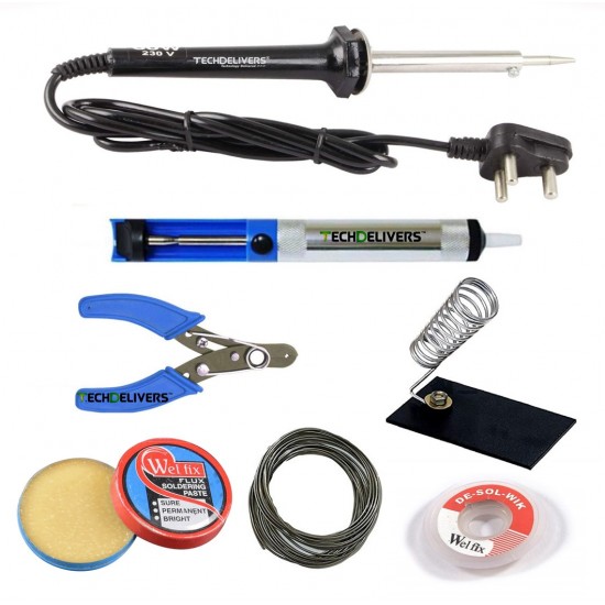 TECHDELIVERS® 60Watt Solder Iron Kit with Desolder PUMP, Cutter, Stand, Paste, Wire, Wick