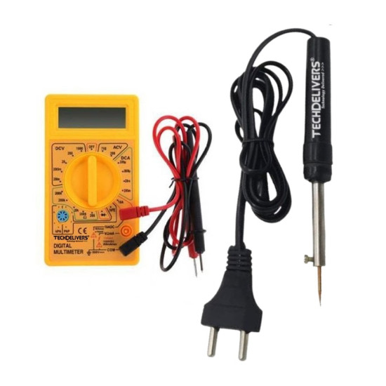 TECHDELIVERS® Soldering Iron Kit with Multimeter | Soldering iron Pointed Tip 8Watt 